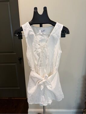 Sabo Skirt White Lace-Up Romper Small Sleeveless Tie Waist Playsuit